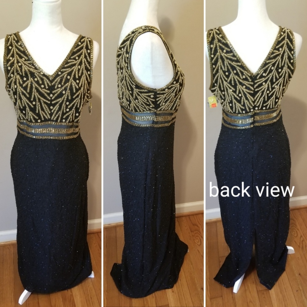 LANDMARK Gold/Black Beaded Silk Dress